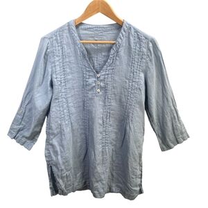 Max Studio Linen Tunic Top Women Large Popover‎ Roll Tab Lightweight Coastal
